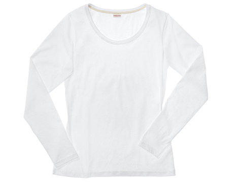 Shirt mit langen Armen für Damen aus Bio-Baumwolle gelegt in Weiß mit optischen Aufhellern
