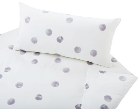 Garnitur Bio Satin Bettwäsche mit grauen Kreisen auf Weiß ohne optische Aufheller