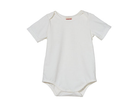 Baby Body mit kurzen Armen und Druckknöpfen aus Bio Baumwolle in Weiß ohne optische Aufheller