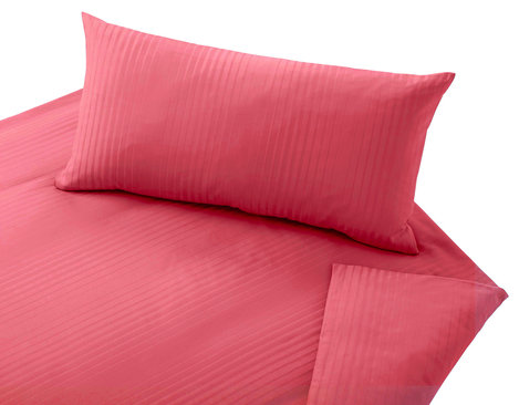 Damast Bettwäsche Garnitur Zoom aus Bio Damast mit gewebtem Streifenmuster in Hibiskus Rot