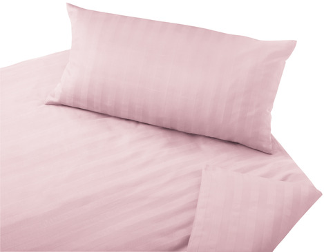 Bettwäsche Garnitur aus Bio Baumwoll Satin mit gewebtem Streifenmuster einfarbig in Rose
