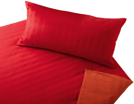 Cotonea Wendebettwäsche Satin Garnitur aus Bio-Baumwolle mit Streifen in Rot und Orange