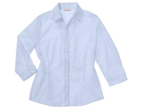 Bluse mit Dreiviertelarm und V-Kragen aus Bio-Baumwolle gelegt in Hellblau