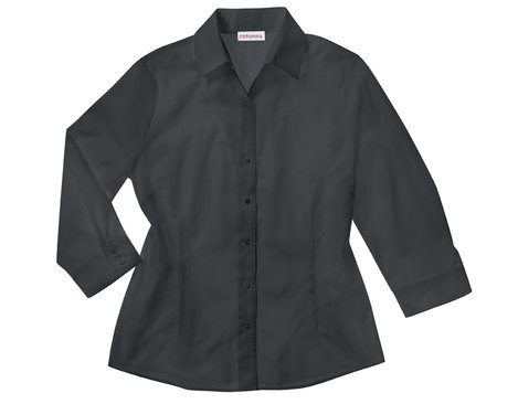 Bluse mit Dreiviertelarm und V-Kragen aus Bio-Baumwolle gelegt in Schwarz