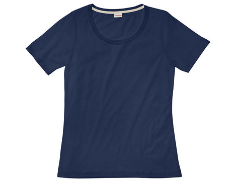 Rundhals T-Shirt für Damen gelegt aus Bio-Baumwolle in Marine Blau