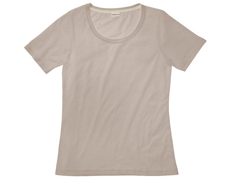 Rundhals T-Shirt für Damen gelegt aus Bio-Baumwolle in Sand Braun