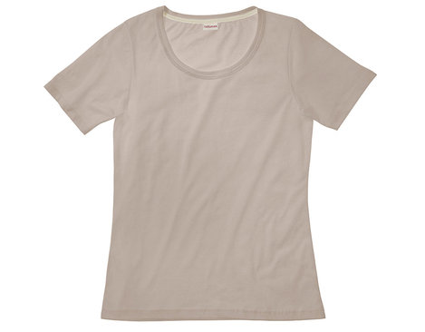 Rundhals T-Shirt für Damen gelegt aus Bio-Baumwolle in Sand Braun