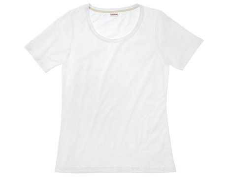 Rundhals T-Shirt für Damen gelegt aus Bio-Baumwolle in Weiß mit optischen Aufhellern