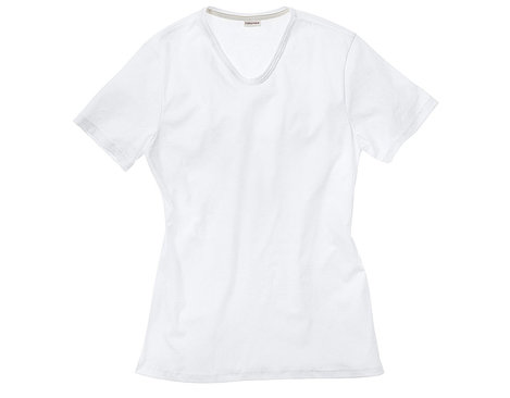 Herren T-Shirt aus Bio-Baumwolle mit V-Ausschnitt gelegt in Weiß mit optischen Aufhellern