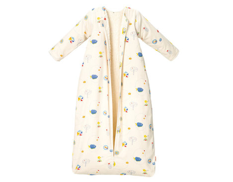 Bio Schlafsack mit langen und abnehmbaren Ärmeln und Reißverschluss für Kinder mit buntem Waldmotiv