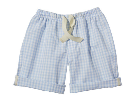 Kinder Shorts mit Vichy Karo Muster aus Bio Baumwolle gelegt in Hellblau