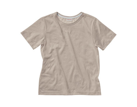 Rundhals T-Shirt für Kinder aus Bio-Baumwolle gelegt in Sand Braun