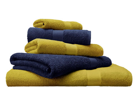 Frottier-Handtuch-Set aus reiner Bio-Baumwolle von Cotonea in Curry und Azurblau