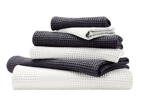 Waffelpikee Handtuch Set aus Bio-Baumwolle von Cotonea in Weiß und Anthrazit