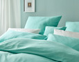 Nahaufnahme Bio Jersey-Bettwäsche Merelly in Urban Blau von Cotonea aus Bio-Baumwolle